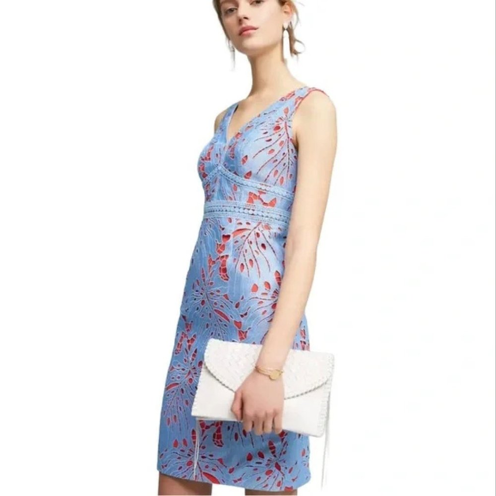 Anthropologie Maeve Gardenia Lace Column Blue Dress Sz 16 NWT